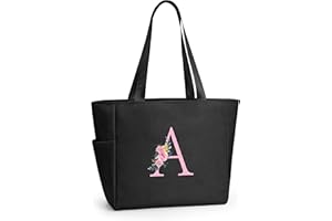 KALIDI Personalized Tote Bag with Zipper,A-Z Initial Alphabet Monogrammed Large Tote Bags Gift for Women Bridesmaid Mom Teacher Friend Wedding Daily Shopping