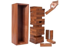 Ajuny Wooden Tumbling Tower Game – Classic Strategy Stacking Blocks for Kids, Adults & Family – Ideal Parties Game for Camping, Travel Game Night, Outdoor Fun Games 54 Block - 11.5 Inch