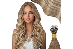 Moresoo Nano Ring Extensions Brun Clair à Blond Moyen avec Brun Clair Remy Extension Nano Ring Cheveux Naturel Balayage Extension a Froid 50g 50 Mèche #8/22/8 45 cm