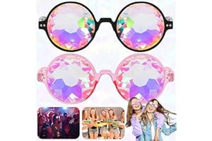 dcas 2 Stück 4D Kaleidoskop Brille Regenbogen, Kaleidoskop Brille Prisma, Brille Mit Steampunk Kaleidoskop, Regenbogen Festivals Rave Brille, Kaleidoskop Partybrille Für Festivals (Schwarz, Pink)