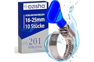 AZISHA Fascette Metalliche Stringitubo 16-25mm - 10 Pezzi Fascette Stringitubo Inox - Regolabile Fascette Acciaio Inox – Fascette Inox Per Tubi Piscina,Giardino,Gas,Lavatrice,Auto E Acqua