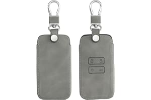 kwmobile Accessoire Clef de Voiture Compatible avec Renault Smart Key 4-Bouton (Keyless Go Uniquement) - Coque de Clé de Voiture en Nubuck - Gris