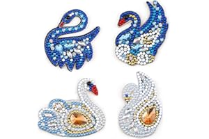 VETPW 4 Pieces 5D DIY Swan Diamond Art Painting Keychain Kit, Double Sided Full Drill Diamond Rhinestone Painting Key Chains Pendant for Women Purse Backpack Handbag Decor