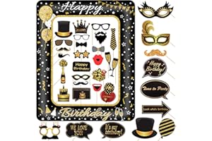 YIIIGOOOD Fotobox Accessoires Geburtstag 36 STK. Foto Requisiten Aufblasbare Foto Rahmen Photo Booth Props Geburtstag Deko Foto Booth Schwarz Gold Party Zubehör für Alle Männer Frauen jeden Alters