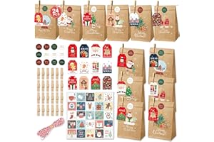 Gigmeta Lot de 24 Calendriers de l'Avent à Remplir, 12 x 7.5 cm Boîtes Sacs Papier Kraft pour Calendrier de l'Avent 2025 pour Enfants pour Cadeau Noël Biscuits Chocolat Bonbons Jouets