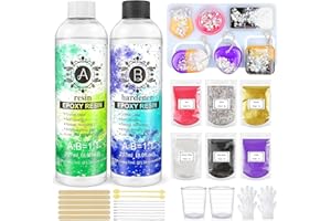 ROUCLO Epoxidharz Set Anfänger, 474ML 1:1 Epoxidharz mit Härter Glasklar Epoxy Resin, Kunstharz Gießen mit Silikonformen Schmuck, Epoxidharz Farben Pulver, Glitzer, Messbecher Aus Silikon