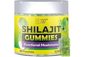 5 ELEMENTUM Shilajit Gummies with Reishi, Chaga, Lion’s Mane, Cordyceps - 100% Natural | 90 Chewable Gummies Chaga | Boost Energy, Testosterone & Immunity | Fulvic Acid 50% | Vegan | with Apple Favor