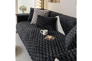 tianxinbaobei Funny Fuzzy Couch Covers for Sofa, Plush Warm Sectional Sofa Covers Washable for Loveseat Cushion Couch,Non-slip Slipcover Sofa Covers for Pet Furniture Protector(1PC,Black,35"x63")