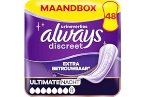 Always Discreet Extra Secure, Serviettes Pour Incontinence ou Fuites Urinaires, Fuites Importantes, Format Eco, 7 Gouttes, Ultimate Night, 48 Pochettes Individuelles (4 x 12 unités)