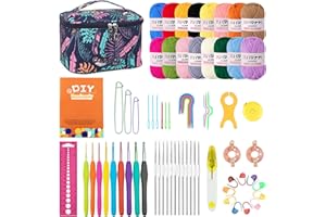 Beanewone Crochet Kit, Crochet Kit Principiantes Incluye 16 Colores de Lana, 21 Ganchillos Ergonómicos de Tamaño Completo, una Bolsa Portátil y un Manual de Instrucciones Detallado, Ideal para Regalar