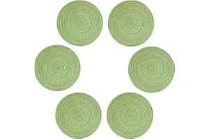 VEIZIBEE Tovagliette Lavabili Rotonde，Tovagliette intrecciati a mano，Antiscivolo，interni，Set di 6 Tovaglietta Colazione in tessuto intrecciato per cucina，tavolo pranzo in stile europeo，38cm，Verde