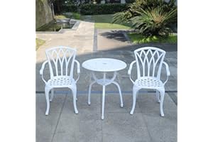 TangXiaoQi Gartenmöbel Set 3-teilig, Bistro-Set aus Aluminiumguss, Ornamentaler Tisch und 2 Stühle (weiß)