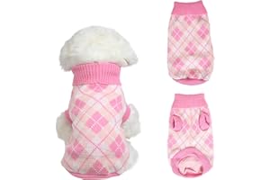 Pawsailor Pull Tricoté à Carreaux pour Chien, Élastique Pull à Col Roulé Chien, Pull-Over Doux et Confortable pour Chiot, Manteau d'hiver Chaud pour Petite Chiens, Chats, Rose M