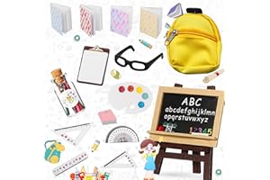 ADLUH Puppenhaus Zubehör, Wichtel Zubehör, 1:12 Wichtelzubehör Miniaturpuppe Schulbedarf, Miniatur Buchrucksack Lineal Stift Kreidetafel Set Lehrmittel,Miniatur Puppenhaus Zubehör