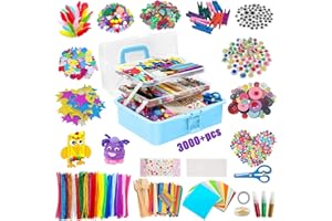 Withosent Bastelset Kinder, 3000+PCS DIY Basteln Kinder Bastelsachen, Bastelsets für Kinderbastelkoffer, Bastelzubehör Kinder Pfeifenreiniger, EIS am Stiel, Pompons, Perlen, Scrapbooking