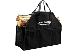 LE BOUSCATIER Sac de transport bois de chauffage robuste et résistant pour bûches - 60x46x26cm de 50L. Panier multi usage extra large, accessoire pour poêle, cheminée, brasero ou barbecue