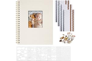 Vienrose Album Photo Scrapbooking, 28,5 x 20,5 cm Album Photo en Lin avec 40 Pages Papier Kraft Blanc Vierge, Kit de Fournitures de Scrapbooking DIY pour Couple Bébé Famille Mariage, Beige