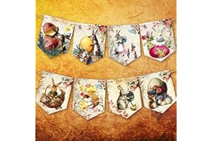 NOJGAC Vintage Easter Decorations, Easter Bunting Decorations, Easter Vintage Bunny Bunting Hanging Garland Easter Decorations Vintage Easter Bunny Decorations for Indoor Home School Easter Party