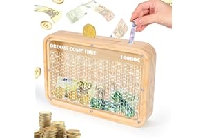 YITICAL Tirelire en Bois avec Figures Gravées, Tirelire 10000 Euro Réutilisable pour Adultes et Enfants, Tirelire avec Objectif D'épargne, Boite Economie Argent, Aucun Assemblage n'est Nécessaire