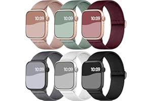 Charlam 6 Pack Bracelets Compatible avec Bracelet Apple Watch 40mm 38mm 41mm pour Femme Homme, Bracelet de Remplacement Sport en Nylon Tressé Elastique pour iWatch SE Series 8 7 6 5 4 3 2 1