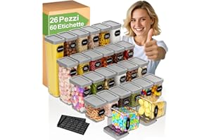 Homhut Contenitori Ermetici per Alimenti 26 Pezzi, Contenitori per Alimenti, Barattoli Cucina con Coperchio, Contenitori Pasta Cereali Muesli Farina Spaghetti (Max 2,5L)