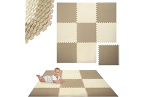 Humbi Eva Tappeto puzzle in schiuma per neonati e bambini Tappeto per l'apprendimento precoce Tappeto per il fitness 60 x 60 x 1, 9 pezzi crema, beige