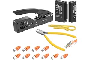 Redstar24 Kit Testeur de Câble RJ45 Pince Sertir Fiche Pass Through CAT7 / Pince coupante/Dénudeur/Outil de Réparation Ethernet LAN/Cat 7 RJ45 Connecteur 10 pièces
