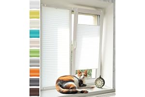 ‎VKELE Vkele Plissee ohne Bohren Klemmfix – Faltrollo Jalousie Weiß B60 x 120cm, Lichtdurchlässig & Blickdicht, Sonnenschutz & Sichtschutz, Easyfix Rollo für Fenster & Tür