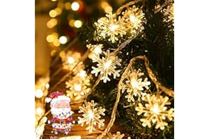behone Łańcuch świetlny z płatkami śniegu, 6M 40LED łańcuch świetlny do wnętrz, zasilany bateriami wodoodporny łańcuch świetlny do ogrodu na kemping dekoracje świąteczne