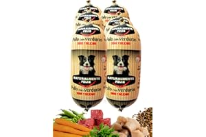 Naturalmente Feliz Alimento Natural casero para Perros, Comida húmeda con Carne Fresca y Verduras - 90% Carne (6x450gr) (Cocido Pollo y Verduras) Comida Húmeda