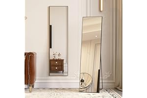 LVSOMT Specchio da terra 160x40cm, Specchio da parete moderni, Specchio intero rettangolare, Specchio da pavimento, Specchio lungo da parete, Specchio grande da terra camera da letto, Nero