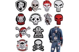 MODALI 12 Pièce Patch Thermocollant Vetement Crâne, Ecusson Thermocollant Enfant et Adultes, Ecusson a Coudre Accessoires de Bricolage, Renfort Genoux pour Vêtements, Chapeaux, Jeans, Vestes