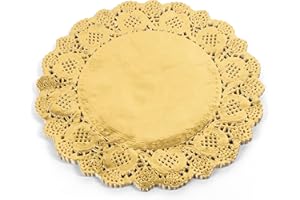 ANTETOK Doyley Lot de 100 napperons jetables en dentelle de 21,6 cm pour fêtes, gâteaux et travaux manuels, doré