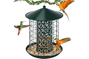 zerotop Mangiatoia per Uccelli, Mangiatoie per Uccelli Selvatici in Metallo da Appendere, Vassoio per Semi per Uccelli, Resistente Alle Intemperie in Acciaio Inossidabile per Balcone Giardino Esterno