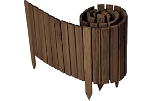 Garronda Beeteinfassung Holz Rollzaun Holzzaun 40 cm x 200 cm imprägniert Flexibler Rollborder Rasenkante Palisade Gartenzaun Umzäunung für Garten GD-0149, Dunkelbraun