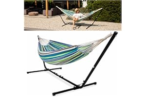 VITA5 Hamac sur Pied Exterieur pour des Heures de Détente 2 Personnes - Support Hamac avec Toile en Cotton - Hamacs 2 Places Portable Solide en Acier - Hammock Extérieur ou Intérieur