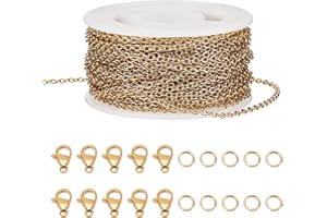 Beebeecraft 33 Pieds Chaînes de Fabrication de Bijoux Plaqué Or 18K Boucles d'oreilles Bracelet Collier Chaîne à Maillons avec Fermoirs Homard Anneaux (2.5mm)