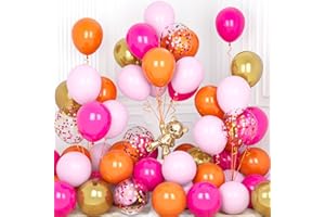 Pink Orange Balloons, Ousuga 30 pcs 12 Inch Pastel Pink Matte Hot Pink Orange Metallic Gold Confetti Latex Balloons Sets for Girls Women Birthday Baby Bridal Shower Wedding Engagement Party Decoration