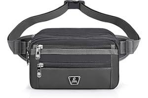 Larkumio Bum Bag Bumbags for Men Women 7 Zip Pockets BumBag Waist Fanny Pack with Adjustable Belt for Hiking Sport Running Cycling Travel, Grey