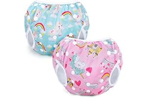 Teamoy Pannolini da Bagno Riutilizzabili (confezione da 2), Costume da bagno Regolabili E lavabili, Per Neonati e Ragazze, Piccolo pony rosa + Piccolo pony blu