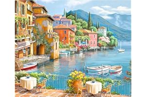 XINSTROE 5D Diamond Art Kits for Adult Full Drill DIY Seaside Town Diamond Art Kits Diamond 5D Painting Round Rhinestone Embroidery Picture Canvas by Number Kit for Home Wall Decor 30x40cm