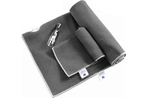 IUGA Yoga Towel Extra Thick Hot Yoga Towel + Hand Towel 2 in 1 Set, Corner Pockets Design to Prevent Bunching, 100% Microfiber – Non Slip, Super Absorbent and Quick Dry,