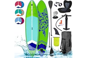 BRAST Paddle Gonflable Adulte avec siège 320x81x15cm Beaucoup des Accessoires supplémentaires : siège Kayak, Support caméra, pagaie, Sangle de Pied, Sac à Dos, Pompe - en Bleu Vert Rouge ou Turquoise