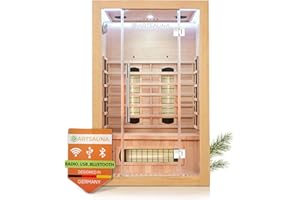 Artsauna Infrarotkabine Kiruna120 mit 5 Vollspektrum- & 3 Flächenstrahler, 2 Personen, 120 x 105 x 190 cm, LED Farblicht & Glastür, Infrarotsauna Sauna