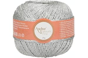 Anchor 4706000-00301 Hilo de ganchillo 65% viscosa, 35% poliéster metalizado, plata, talla única, 25