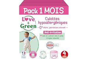 Love & Green - Couches Culottes (Pants) Saines et Ecologiques Taille 4 (8-15 kg) Pack 1 Mois (128 Culottes) - Absorbante, anti-fuites et sans ingrédients indésirables
