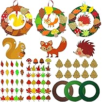 128-teiliges Herbst Bastelset Für Kinder - Mit Igel, Fuchs & Eichhörnchen - DIY Filz Kränze