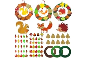 Leonshco Autumn Decorative Craft Set Children: Autumn Craft Felt Wreaths Decorative, Thanksgiving Craft Set Autumn Creative Sets Crafts for Children, DIY Crafts from 3 Years with Hedgehog Squirrel Fox