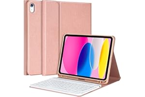 aMZCaSE Custodia per tastiera per 10a generazione 2022, Custodia per tastiera per 10,9 pollici 2022 con custodia per tastiera wireless Bluetooth rimovibile con portapenne, QWERTZ (Rosa)