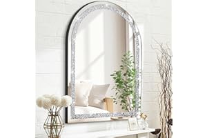 HLFMVWE Arch Sparkling Decorative Wall Mirror, for Home Decoration with Silver Crystal Crush Diamond Décor, Dimention 40x50 CM, Wall Hang Frameless Mirrors Glass Diamond Décor